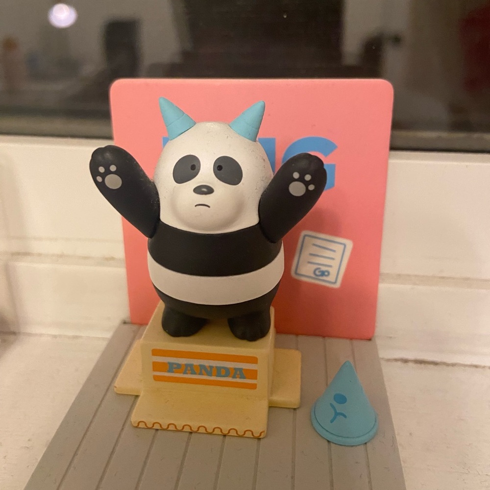 We Bear Bears Panda Figurine with Blue Accents